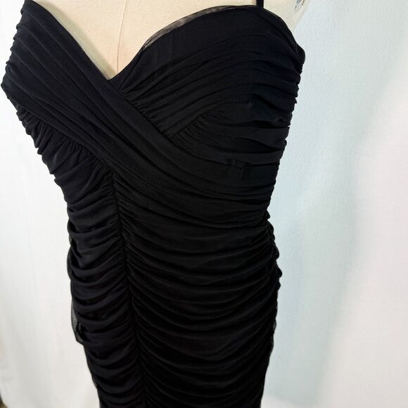 Tadashi Shoji | Black Ruched Bodycon Dress Mini Straps | Sz L - Picture 1 of 11